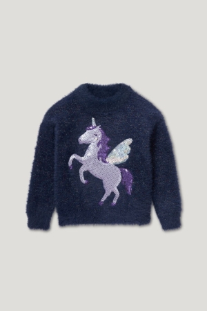 C&A Unicorn Shiny Jumper Mädchen Dunkelblau | GKFIV-4619