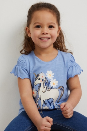 C&A Unicorn Sleeve T-shirts Mädchen Blau | GSYBT-5780