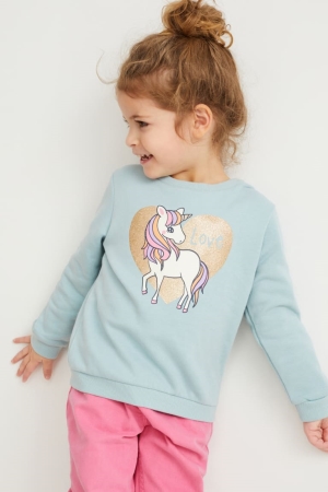 C&A Unicorn Sweatshirts Mädchen Hellblau | RYIMW-0273