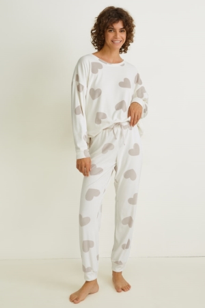 C&A Velour Pyjamas Nachtwäsche Damen Weiß | OHAIP-1935