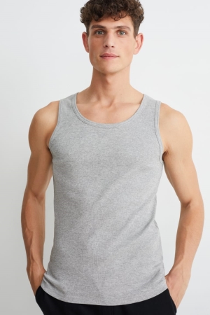 C&A Vest Double Rib Organic Baumwoll Oberteile Herren Hellgrau | QNTGW-7095