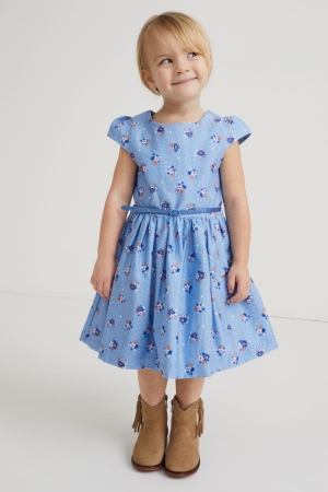 C&A With Belt Floral Kleider Mädchen Hellblau | EVYJQ-3069