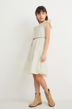 C&A With Belt Kleider Mädchen Weiß | HCPJV-8962