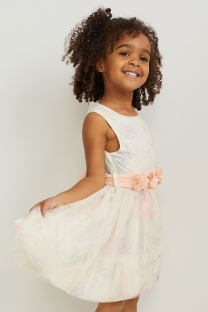 C&A With Belt Party Floral Kleider Mädchen Weiß | VHTLC-6051