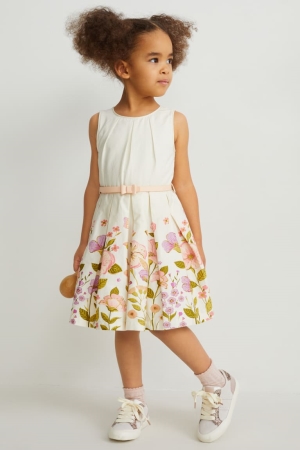 C&A With Belt Partywear Floral Kleider Mädchen Weiß | QJKTX-1036