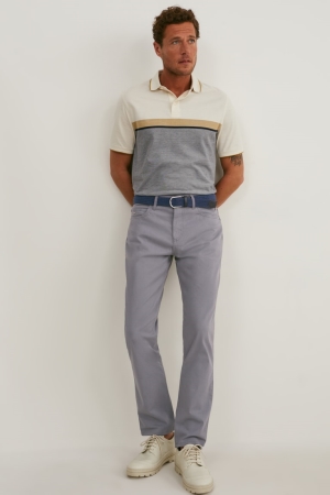 C&A With Belt Regular Fit Lycra® Hosen Herren Grau | VLKSU-8273
