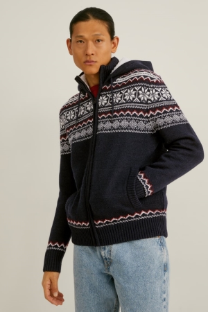 C&A With Hood Recycled Strickjacke Herren Dunkelblau | WKMAE-5910