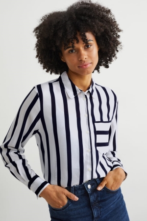 C&A With Livaeco™ Fibres Gestreift Bluse Damen Schwarz Weiß | QGJYK-6182