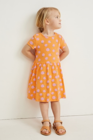 C&A With Recycled Baumwoll Patterned Kleider Mädchen Orange | QGXKB-3072
