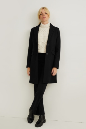 C&A With Shoulder Pads Wolle Blend Mäntel Damen Schwarz | ODNGA-1068