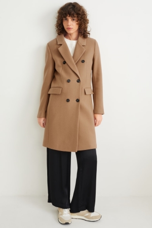 C&A With Shoulder Pads Wolle Blend Mäntel Damen Braun | ZSPRH-1423