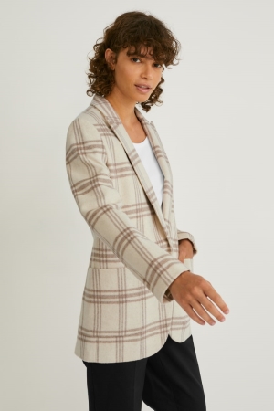 C&A Wolle Blend Check Blazer Damen Beige | FMGKA-4016