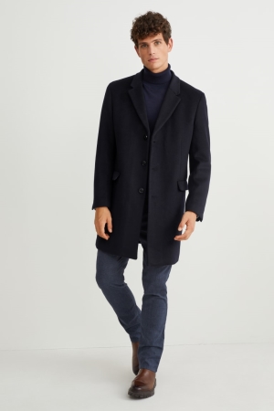 C&A Wolle Blend Recycled Mäntel Herren Dunkelblau | BLDHW-5042