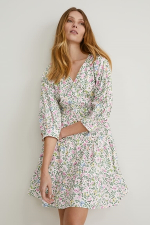 C&A Wrap Floral Kleider Damen Weiß | TSOMW-3985