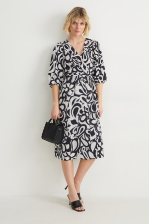C&A Wrap Lenzing™ Ecovero™ Patterned Kleider Damen Schwarz Weiß | GETWC-4028