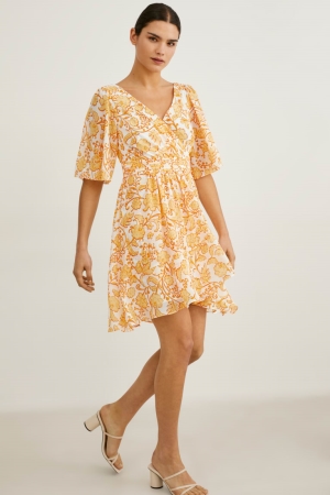C&A Wrap Recycled Floral Kleider Damen Weiß | BIOTJ-3402