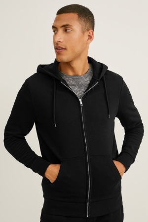 C&A Zip-through With Hood Organic Baumwoll Sweatshirts Herren Schwarz | NFXIT-1829
