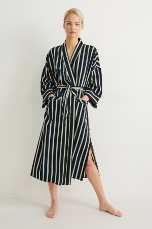 C&A ing Gown Gestreift Nachtwäsche Damen Schwarz | DEVMW-1069